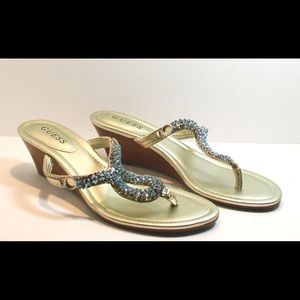Guess Ulley 9.5 Gold Leather Wedge sandals